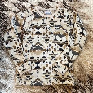 Columbia woman’s sweater weather fleece crew chalk rocky MT print size small